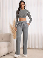 Drawstring Elastic Waist Sweatpants, Loose Fit Straight-Leg Joggers