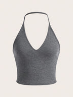 Summer Sexy Solid Backless Crop Halter Top