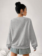 Casual Minimalist Milano Print Pattern White Round Neck Loose Fit Long Sleeve Sweatshirt