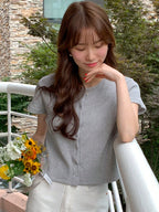 Solid Round Neck Form-Fitting Short Sleeve Cardigan T-Shirt