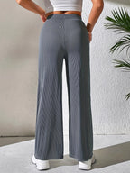 Solid Ribbed Knit Wide Leg Pants