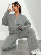 Street Style Camouflage Maple Leaf Print Zipper Sweatshirt & Pants Set