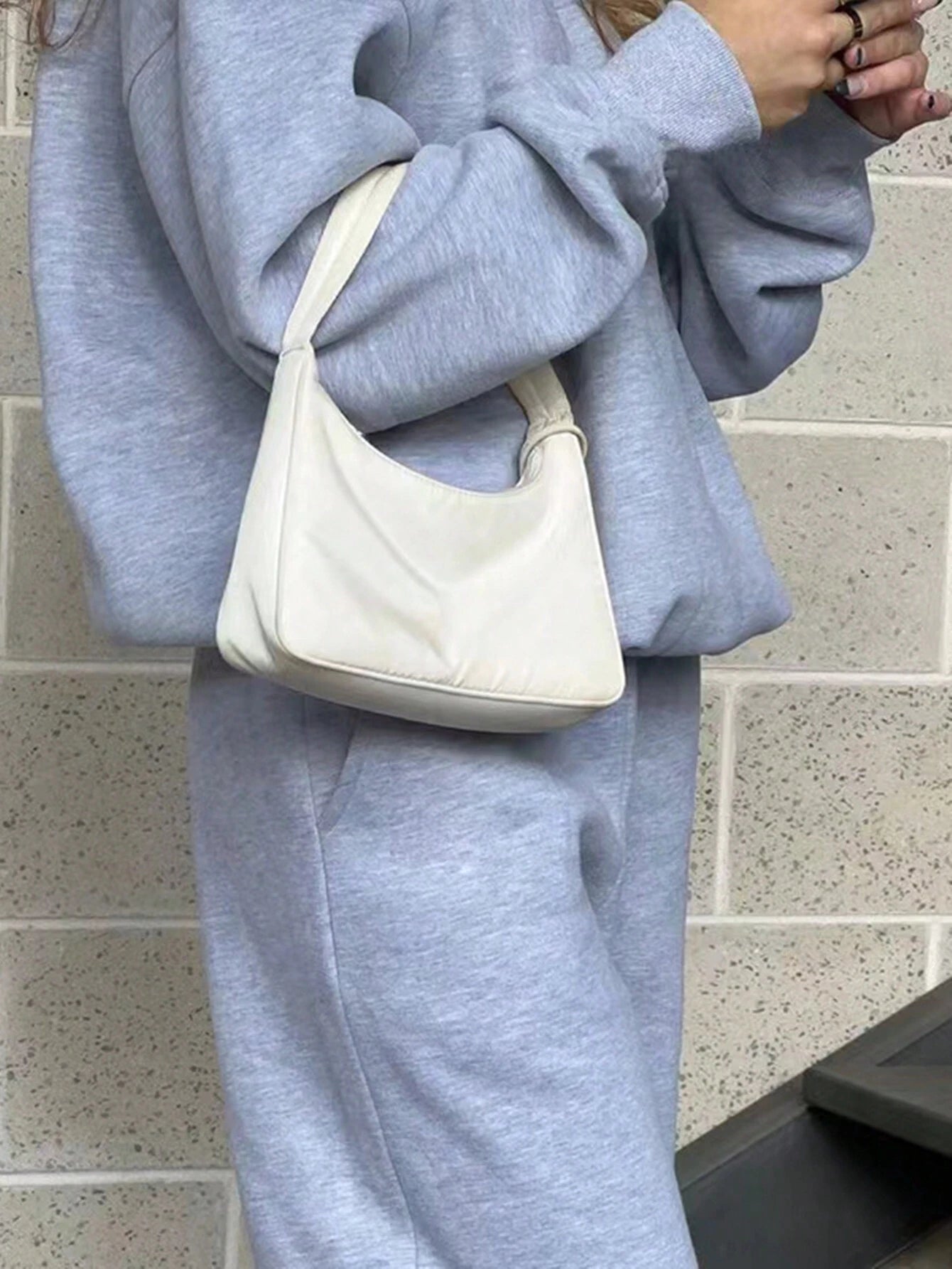 Solid Color Zipper Half Placket Dropped Shoulder Long Sleeve Sweatshirt And Loose Casual Pants 2 Pieces Set