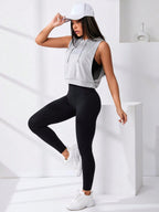 Cut Out Drawstring Sports Hoodie Cropped Hoodie