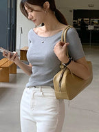 Round Neck Slim-Fit Short Sleeve Elegant T-Shirt