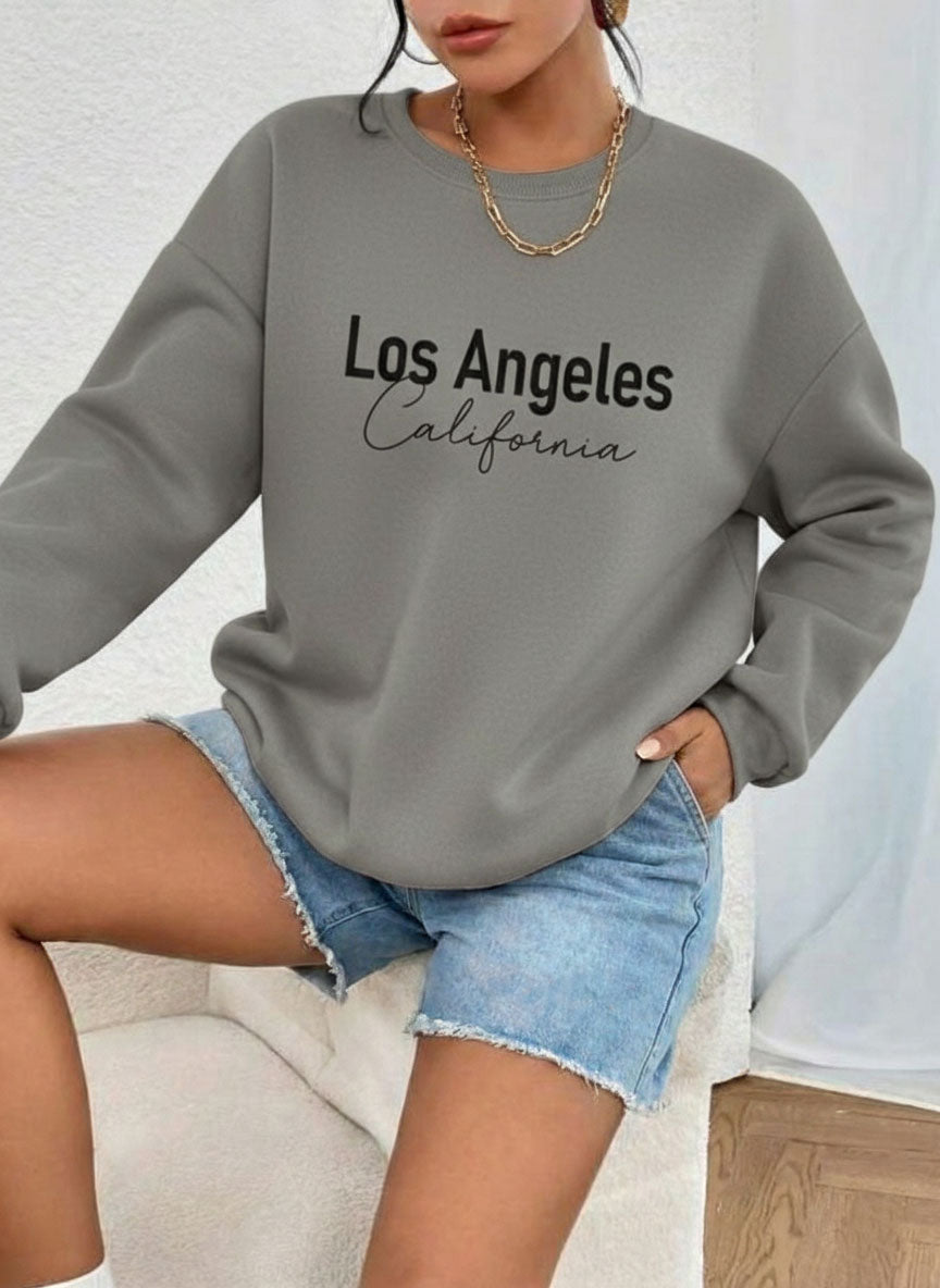 Letter Graphic Thermal Sweatshirt with Letter Print LOS ANGLELES Slimming Long-Sleeve Top
