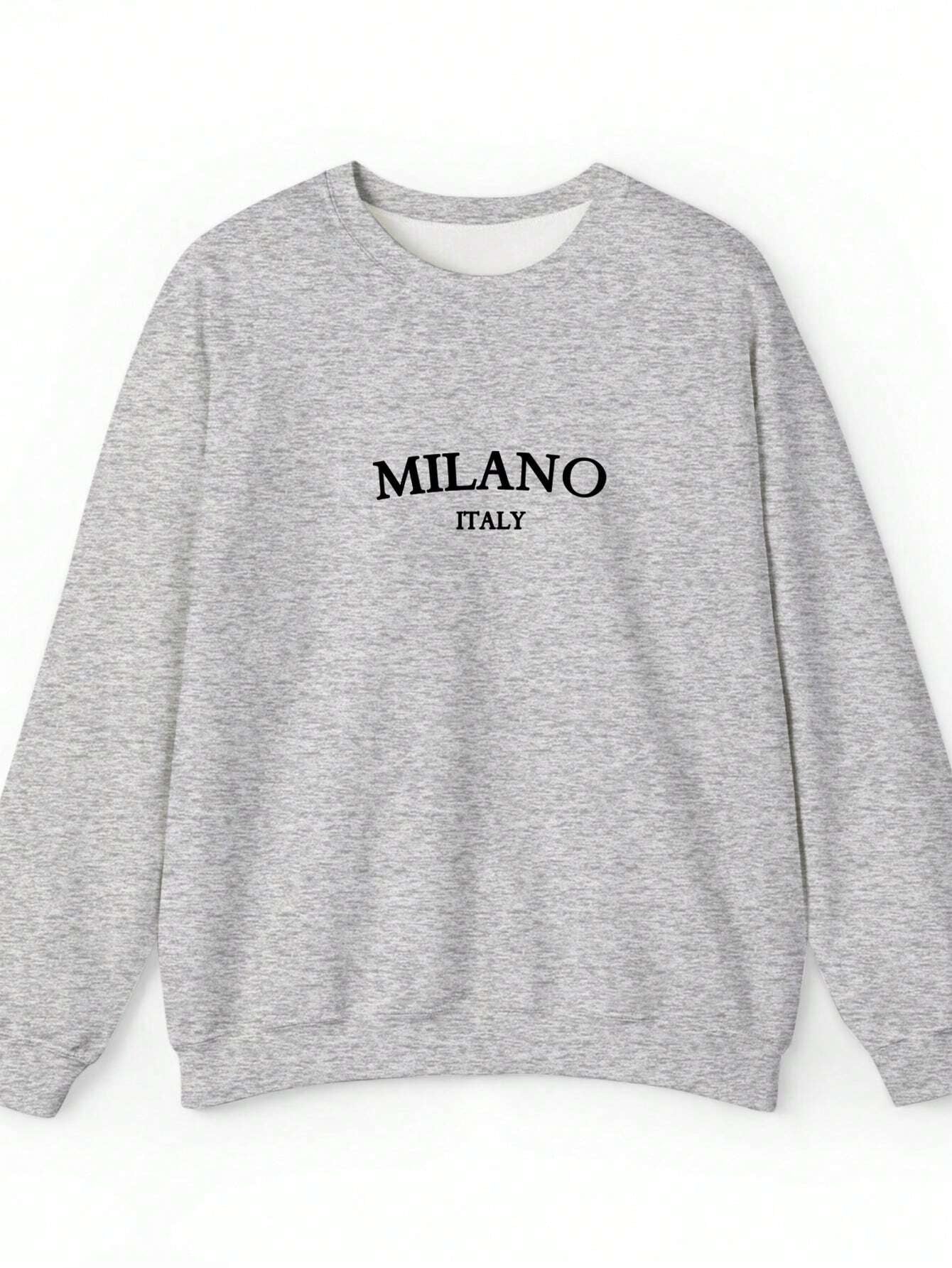 Casual Minimalist Milano Print Pattern White Round Neck Loose Fit Long Sleeve Sweatshirt