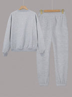 Two-Piece Fashion Warm Plus Fleece Round Neck Sweatshirt + Sports Sweatpants Simple Letter Print
