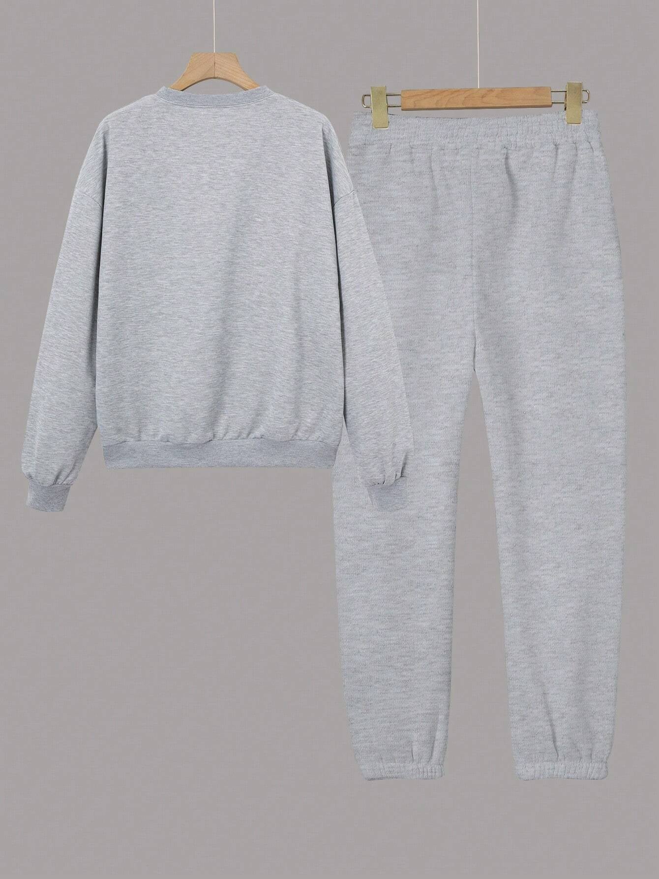 Two-Piece Fashion Warm Plus Fleece Round Neck Sweatshirt + Sports Sweatpants Simple Letter Print