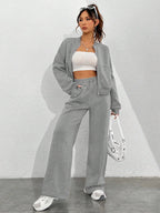 Street Style Camouflage Maple Leaf Print Zipper Sweatshirt & Pants Set