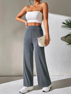 Solid Ribbed Knit Wide Leg Pants