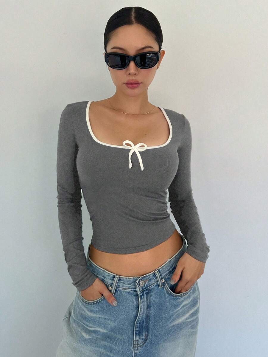 Ballet Style Bow Slim Fit Ladies T-Shirt