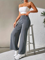 Solid Ribbed Knit Wide Leg Pants