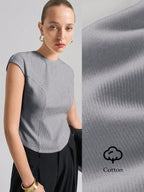 Ontre Urban Commuter White Knit Top, Short Sleeve Crew Neck T-Shirt