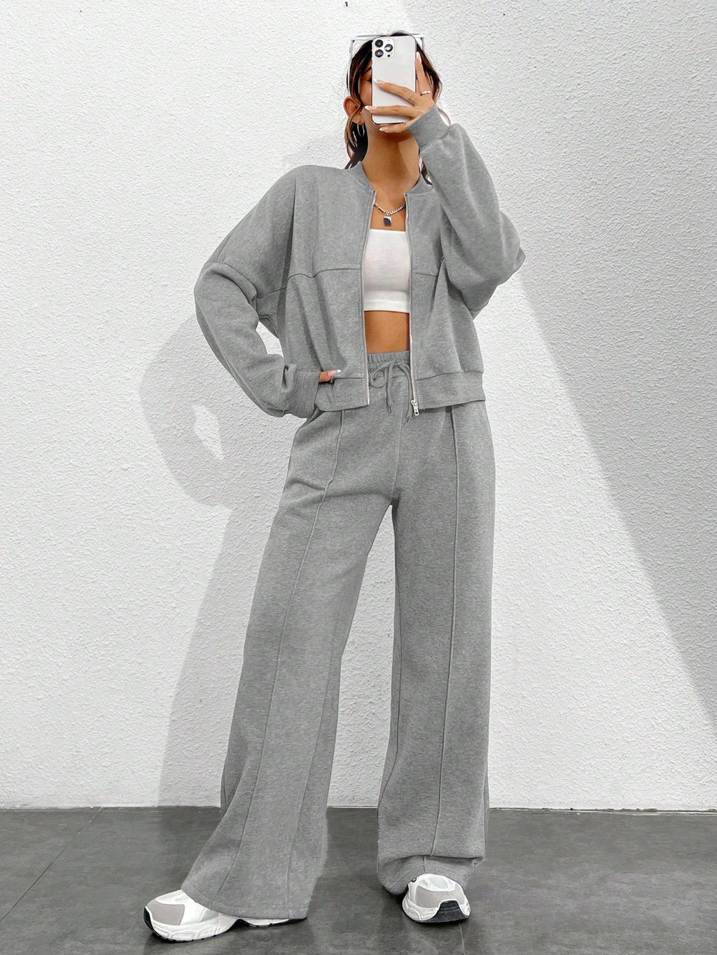 Street Style Camouflage Maple Leaf Print Zipper Sweatshirt & Pants Set