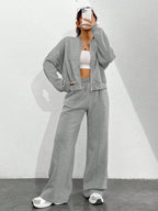 Street Style Camouflage Maple Leaf Print Zipper Sweatshirt & Pants Set