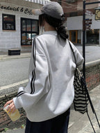 Thermal Lined V-Neck Letter Print Slouchy Sweatshirt