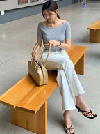 Round Neck Slim-Fit Short Sleeve Elegant T-Shirt