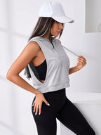 Cut Out Drawstring Sports Hoodie Cropped Hoodie