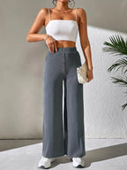 Solid Ribbed Knit Wide Leg Pants