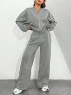 Street Style Camouflage Maple Leaf Print Zipper Sweatshirt & Pants Set