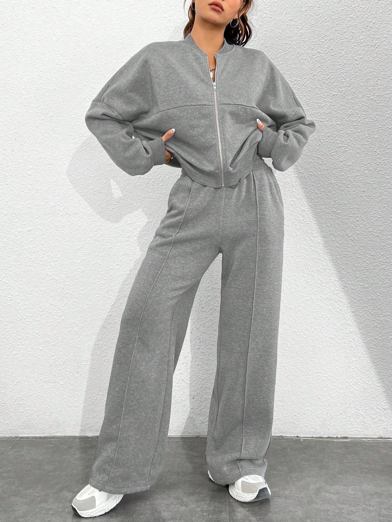 Street Style Camouflage Maple Leaf Print Zipper Sweatshirt & Pants Set