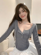 Solid Button Front Curved Hem