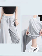 High-Waisted Wide-Leg Pants Straight Leg with Drawstring Waist