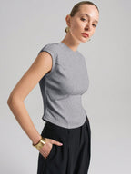 Ontre Urban Commuter White Knit Top, Short Sleeve Crew Neck T-Shirt