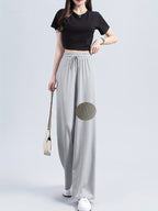 High-Waisted Wide-Leg Pants Straight Leg with Drawstring Waist