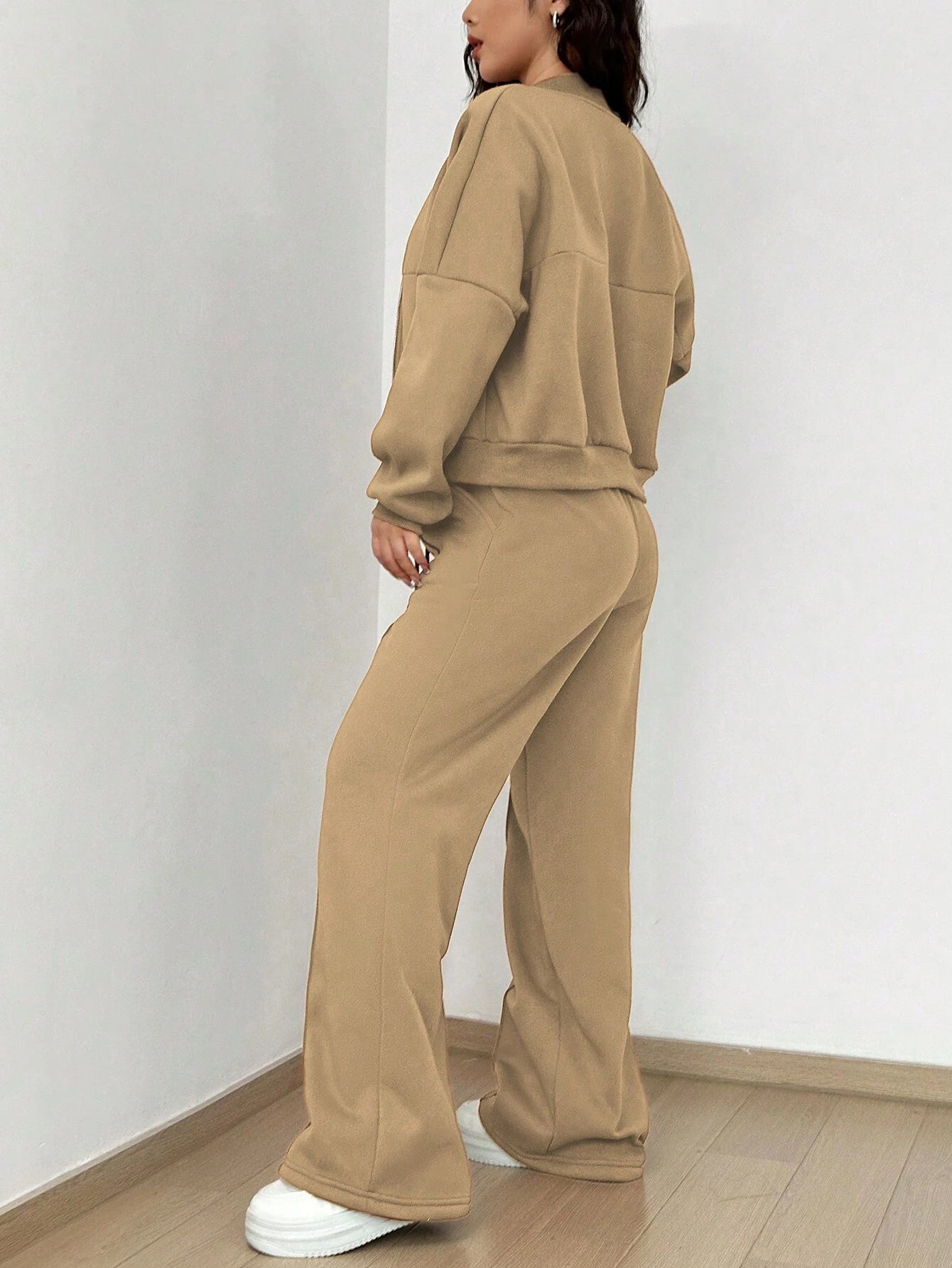 Street Style Camouflage Maple Leaf Print Zipper Sweatshirt & Pants Set