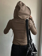 Solid Color Drawstring Hooded Long Sleeve T-Shirt