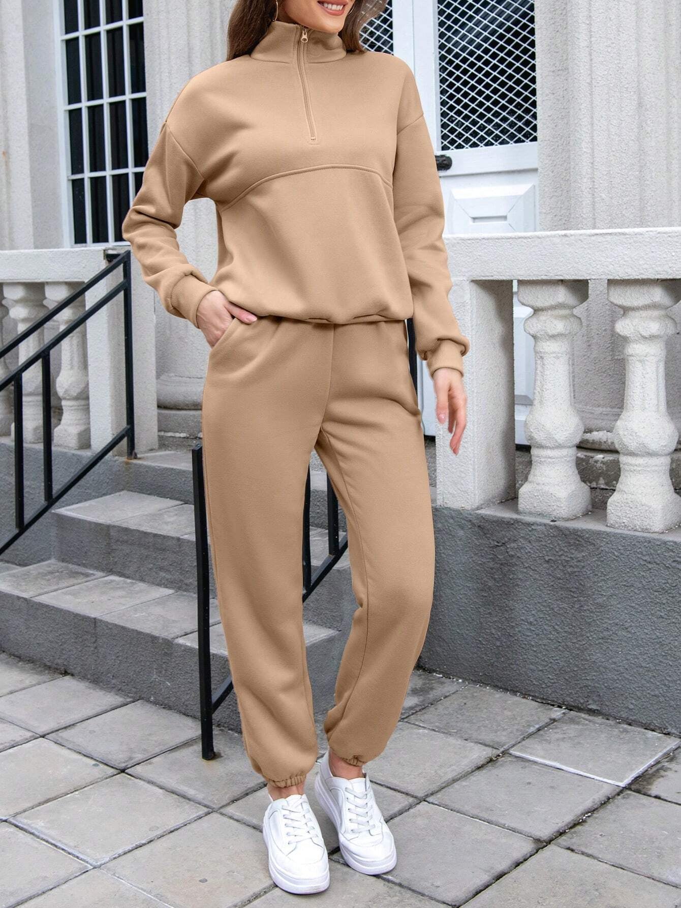 Solid Color Casual 2-Piece Set Fall Cloth