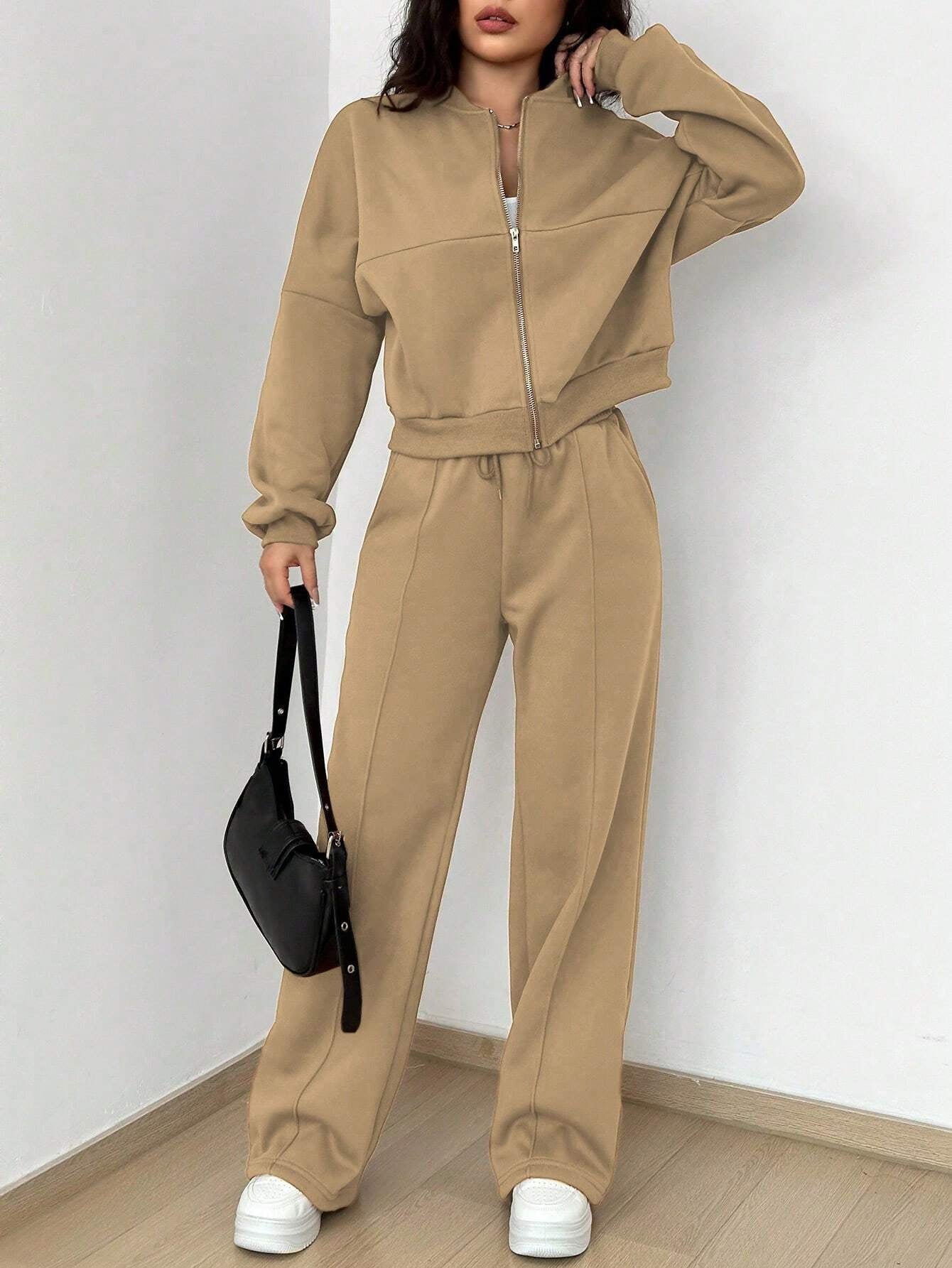 Street Style Camouflage Maple Leaf Print Zipper Sweatshirt & Pants Set