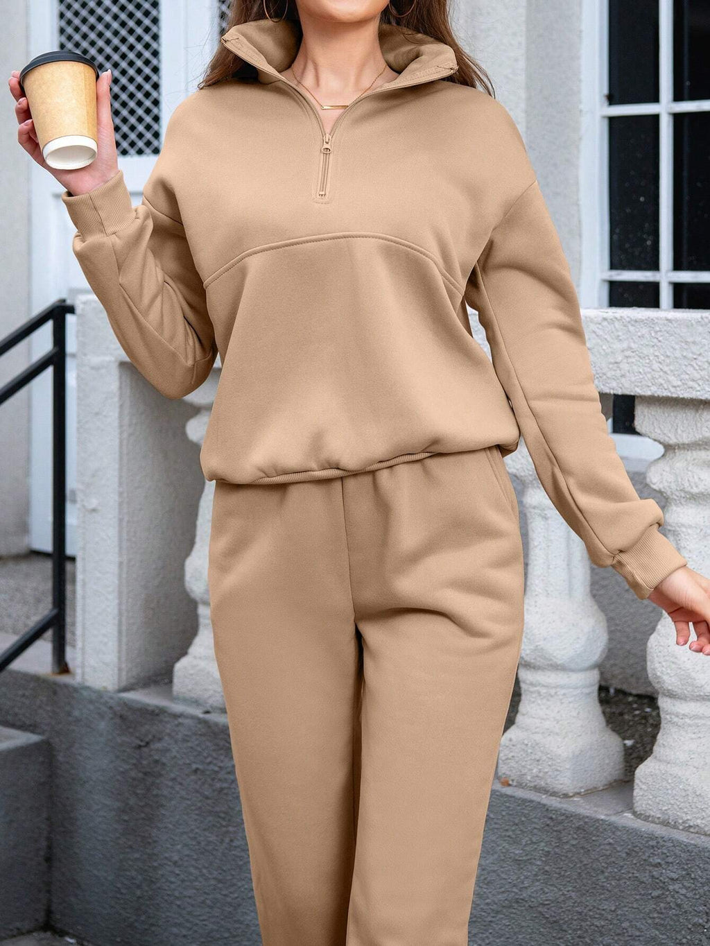 Solid Color Casual 2-Piece Set Fall Cloth
