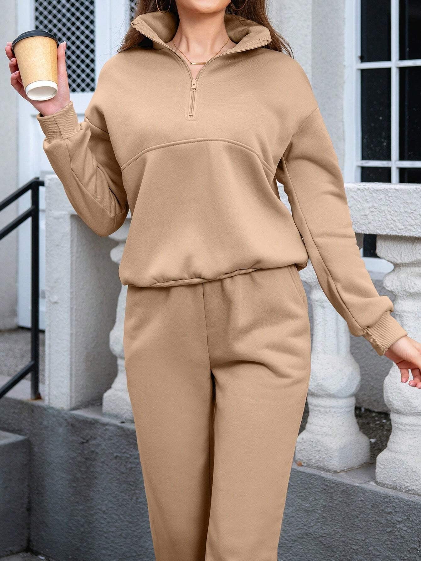 Solid Color Casual 2-Piece Set Fall Cloth