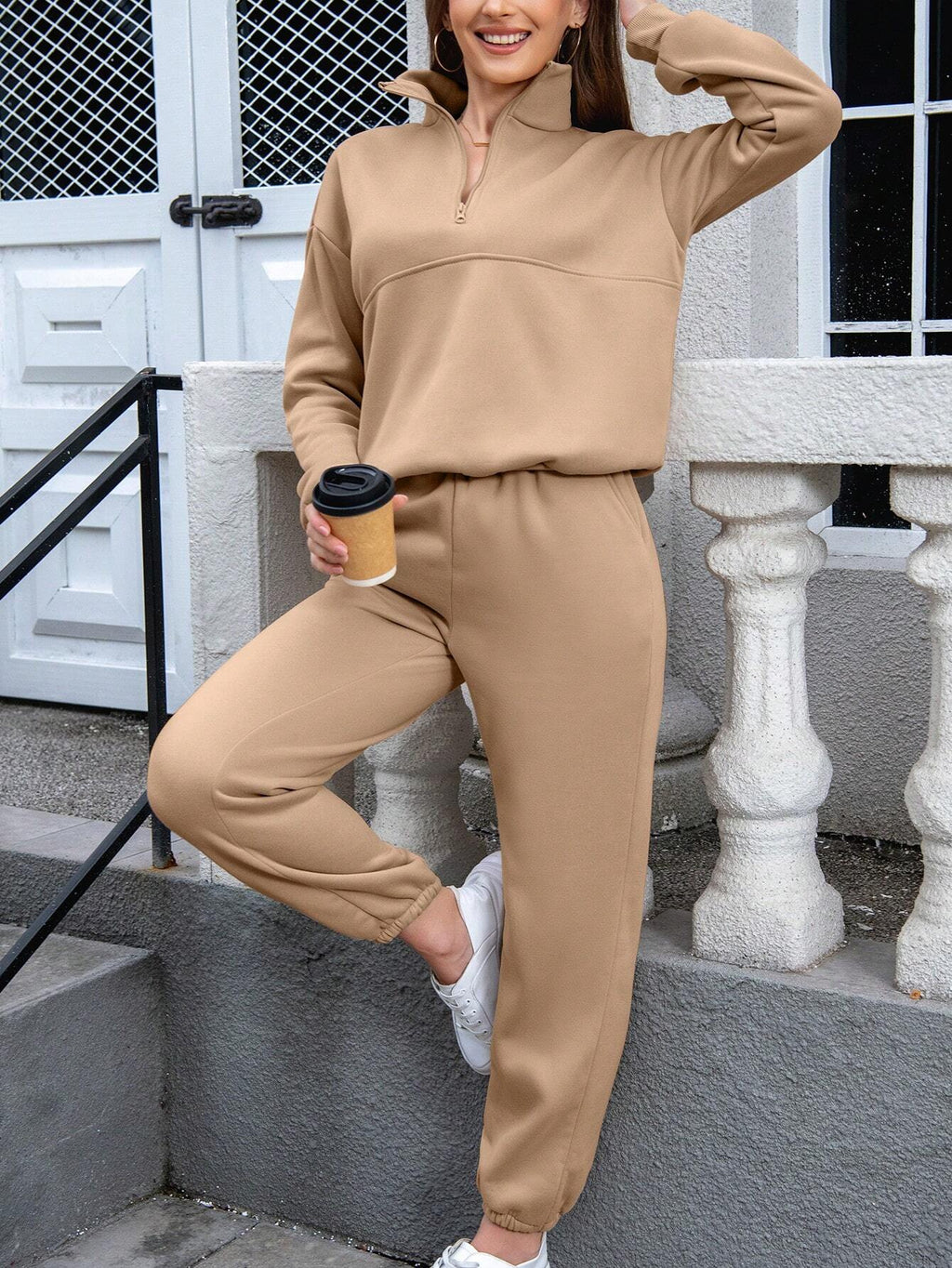 Solid Color Casual 2-Piece Set Fall Cloth