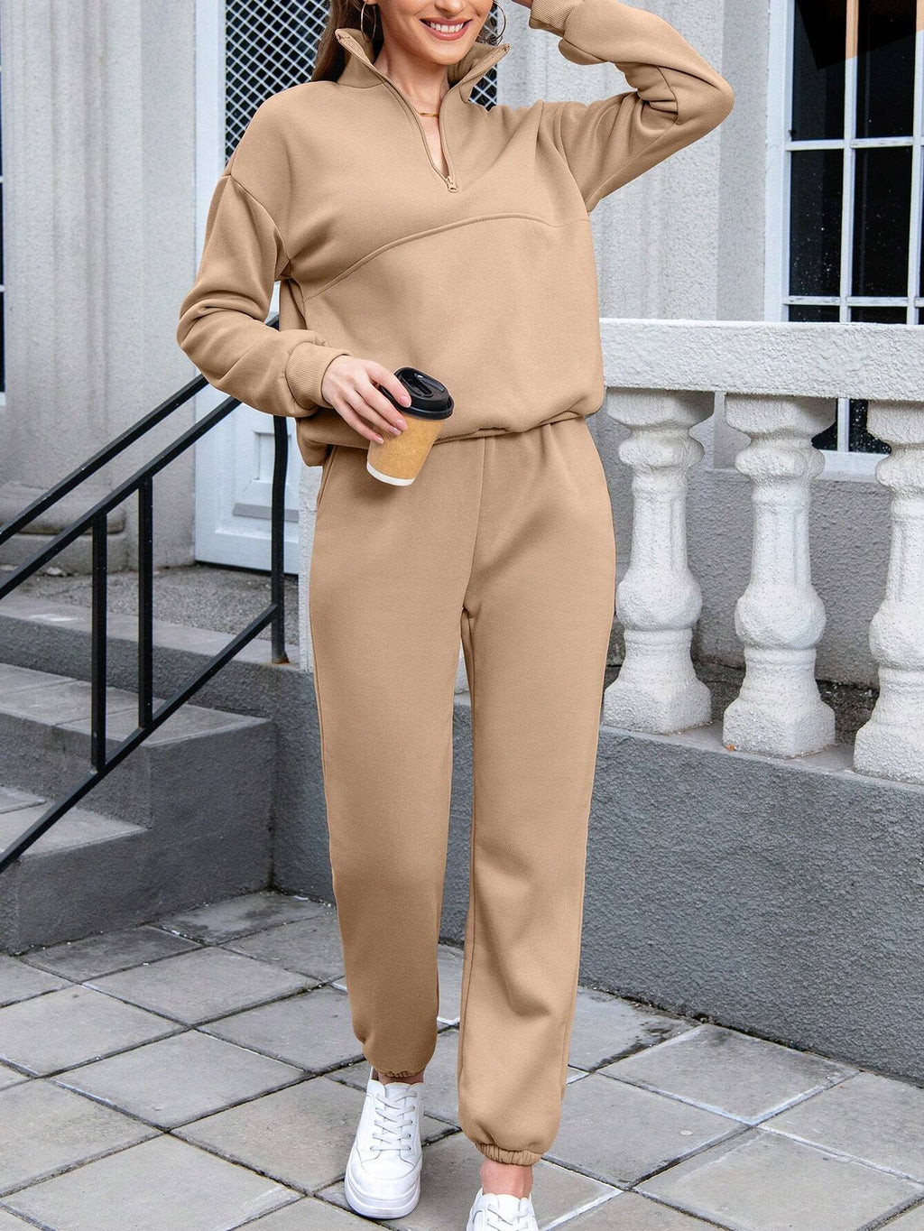 Solid Color Casual 2-Piece Set Fall Cloth