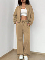 Street Style Camouflage Maple Leaf Print Zipper Sweatshirt & Pants Set