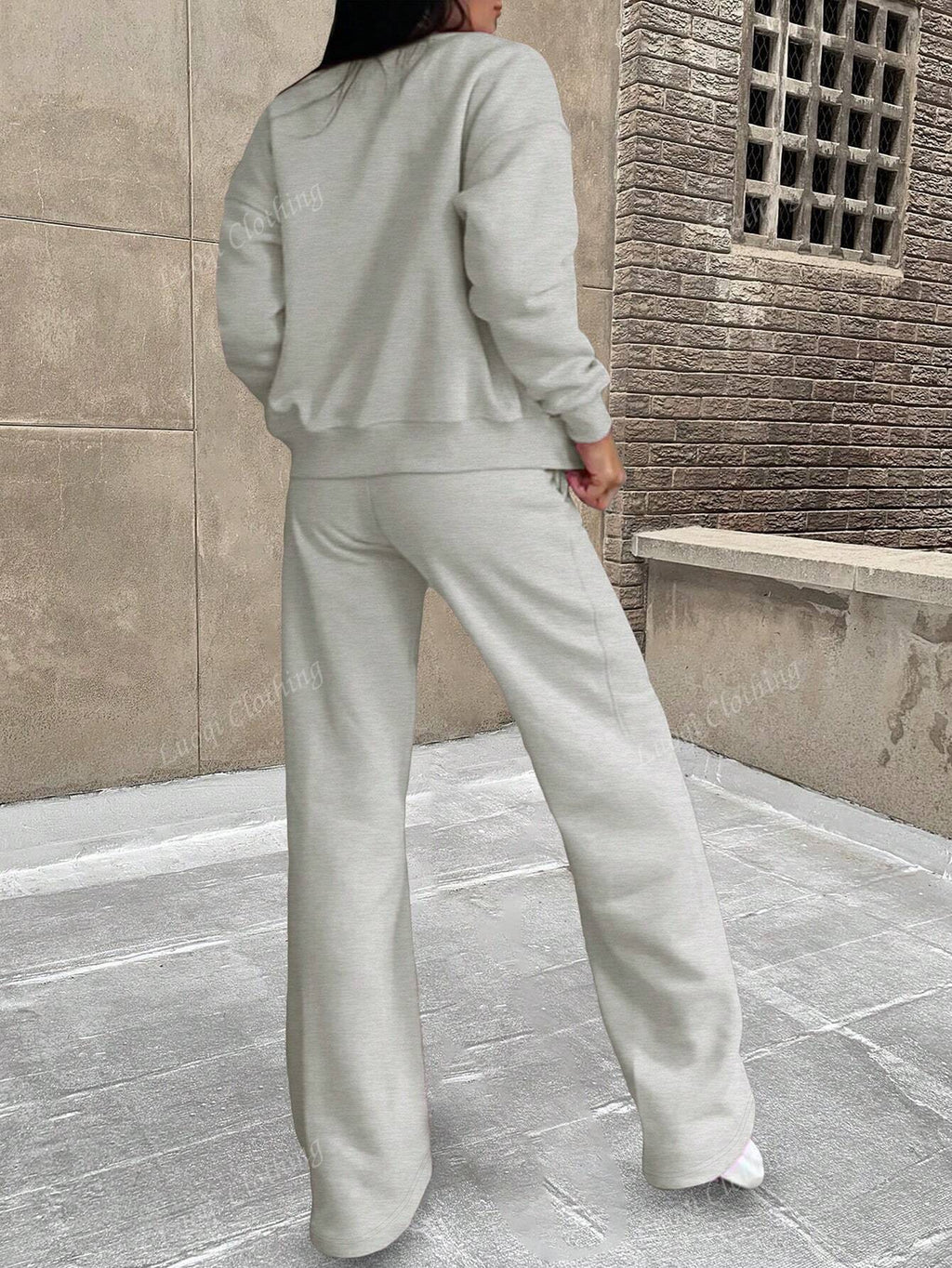 Solid Color Minimalist Hoodie Jacket Top And Straight Leg Pants, Fashion Outfit