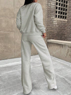 Solid Color Minimalist Hoodie Jacket Top And Straight Leg Pants, Fashion Outfit