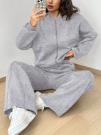 Street Style Camouflage Maple Leaf Print Zipper Sweatshirt & Pants Set