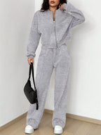 Street Style Camouflage Maple Leaf Print Zipper Sweatshirt & Pants Set