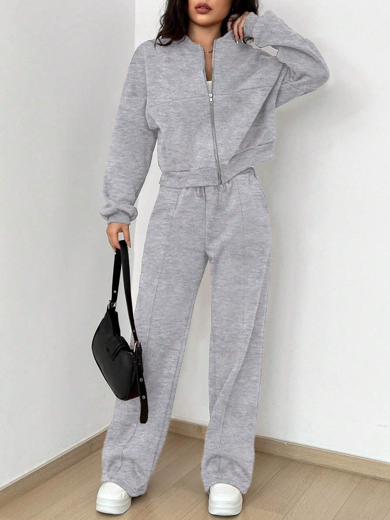 Street Style Camouflage Maple Leaf Print Zipper Sweatshirt & Pants Set