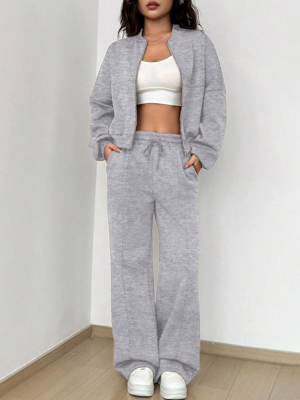 Street Style Camouflage Maple Leaf Print Zipper Sweatshirt & Pants Set
