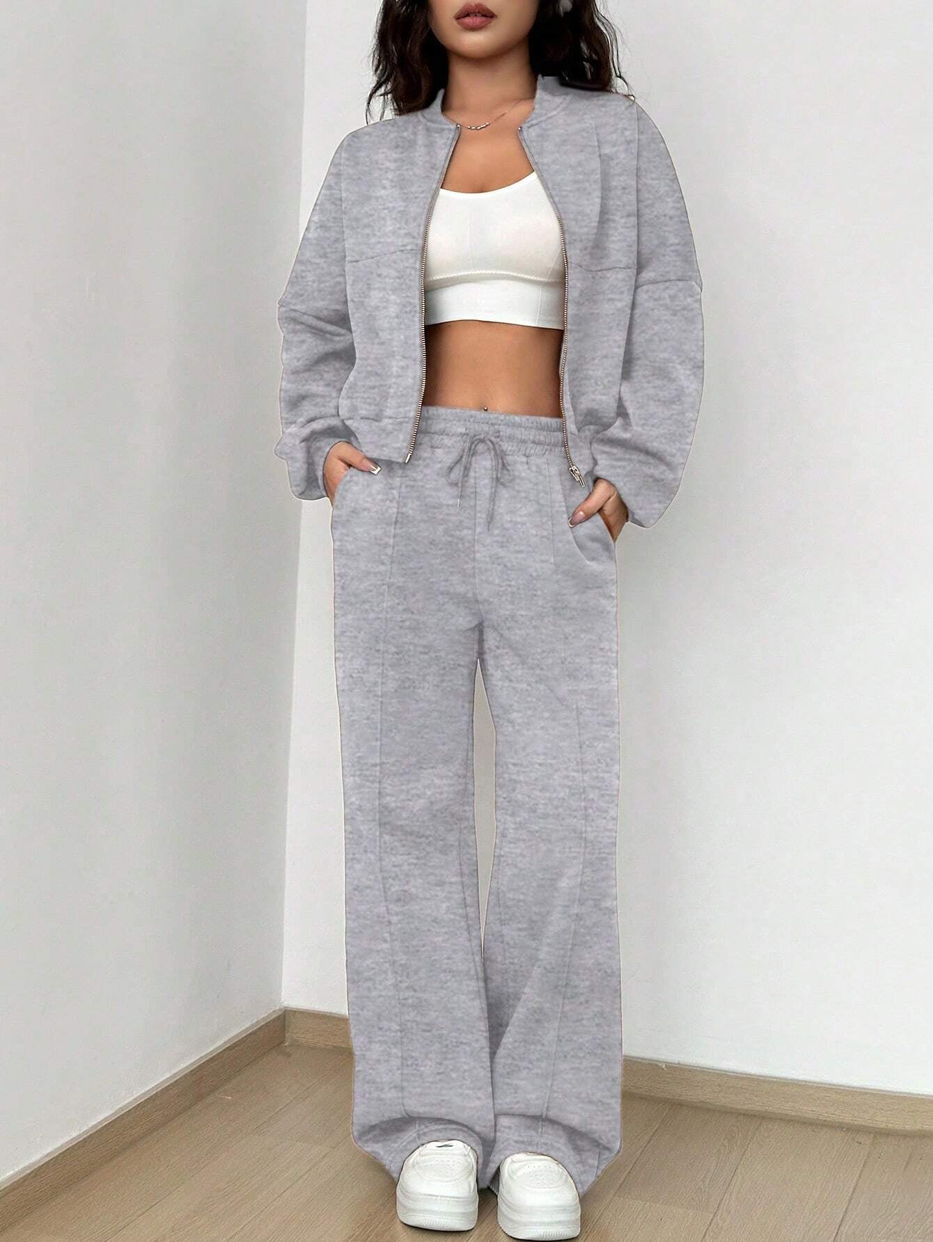 Street Style Camouflage Maple Leaf Print Zipper Sweatshirt & Pants Set