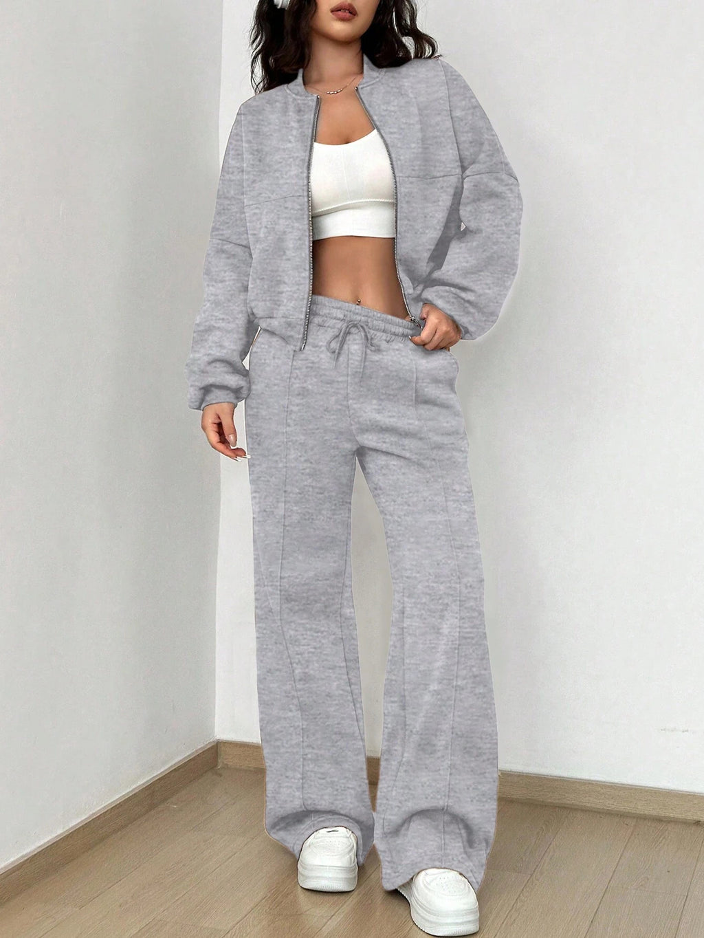 Street Style Camouflage Maple Leaf Print Zipper Sweatshirt & Pants Set