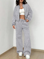 Street Style Camouflage Maple Leaf Print Zipper Sweatshirt & Pants Set