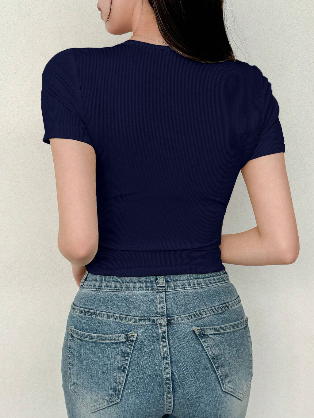 Women's Solid Color Swan Collar Short Sleeve T-Shirt