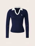 Elegant Polo-Collar Christmas Top For Commute And Daily Wear
